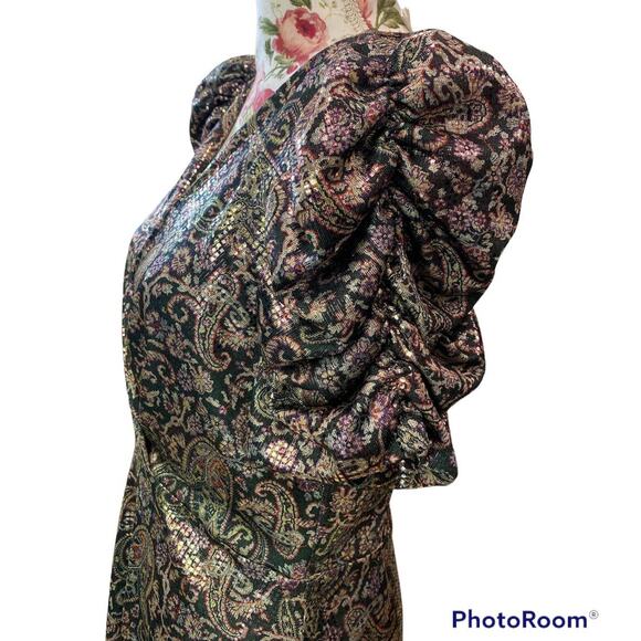 NWT BA&SH Gala Mini Dress Puffed Sleeve Surplice Neckline  Metallic Shimmer  LG - Picture 7 of 13